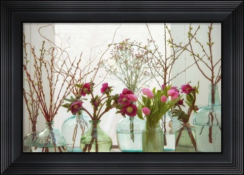 Framed Spring Flowers in Glass Bottles VII Print