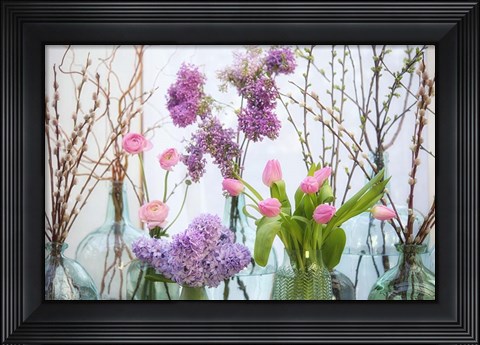 Framed Spring Flowers in Glass Bottles VIII Print