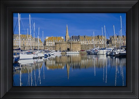 Framed Marina And Ancient Walled City Of Saint-Malo Print