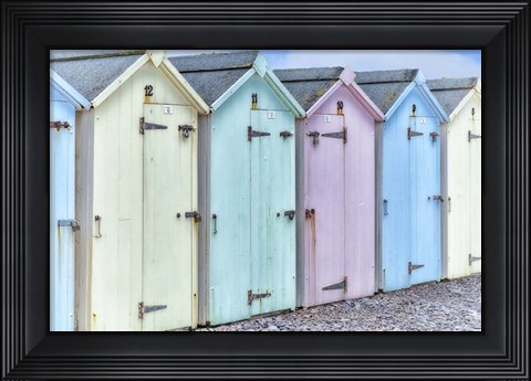 Framed Pastel Colored Beach Cabins Print