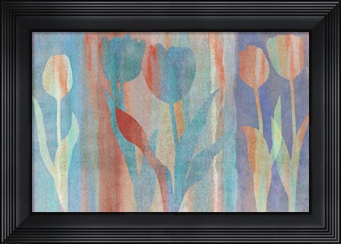 Framed Dancing Tulips Blue Pink Print