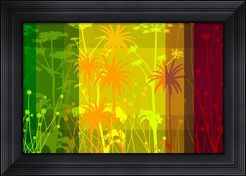 Framed Flower Shades Green Yellow Red Print