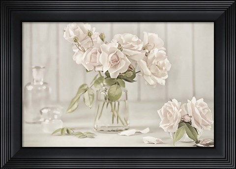 Framed Vintage Roses in Antique Glass Print