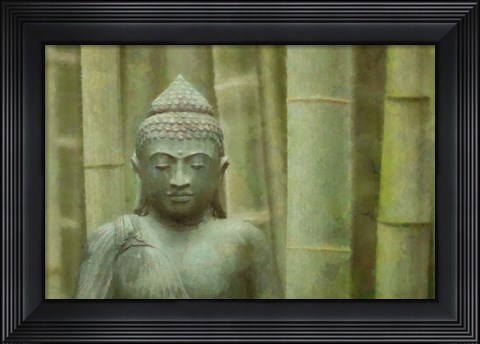 Framed Bronze Buddha With Bamboo Print