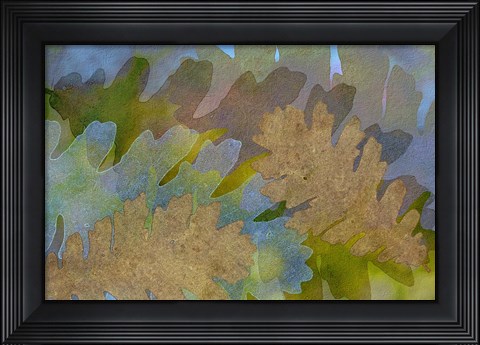 Framed Fallen Leaves Green Golden Print