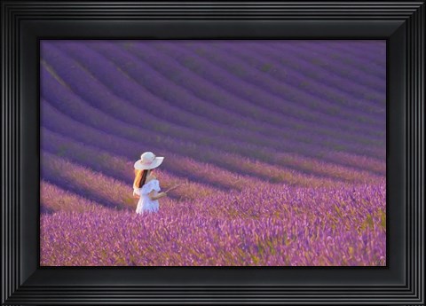 Framed Girl in Lavender Field Print