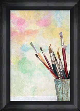 Framed Paint Brushes and Aquarel Print