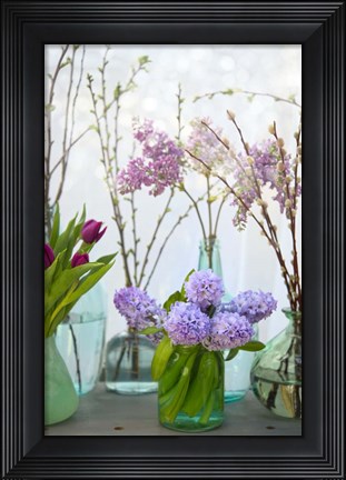 Framed Spring Flowers in Glass Bottles V Print