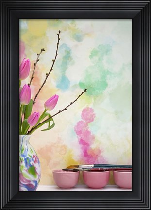 Framed Tulips and Paint Brushes Print