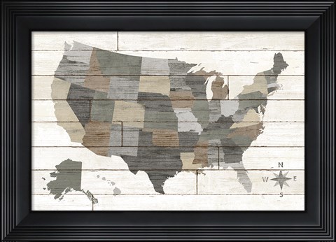 Framed Barnboard Map Neutral no Words Print