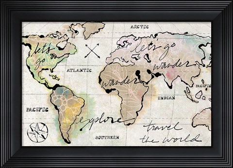 Framed Mapped Shorelines I Neutral Crop Print
