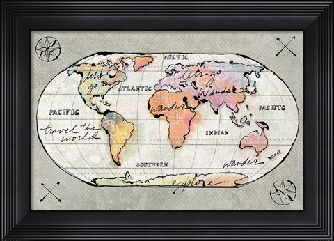 Framed Mapped Shorelines I Neutral v2 Print