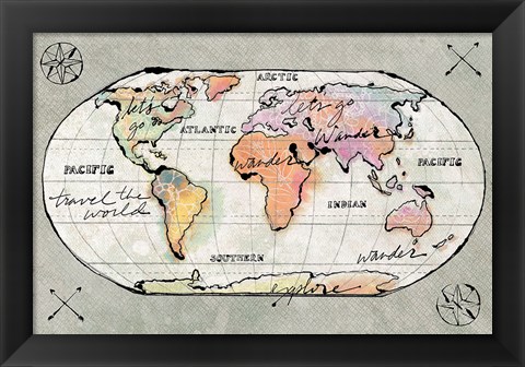 Framed Mapped Shorelines I Neutral v2 Print