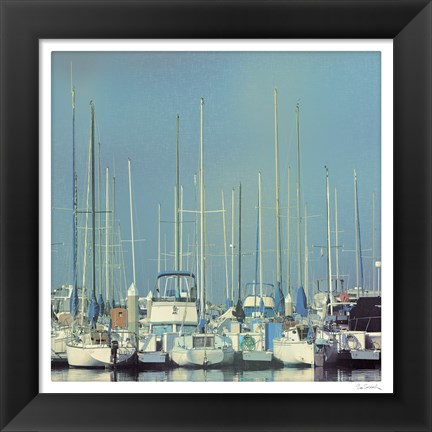 Framed Harbor Boats Blue Sky Print