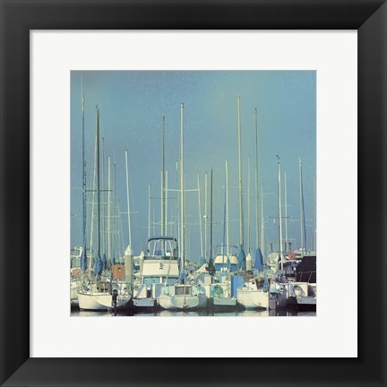 Framed Harbor Boats Blue Sky Print