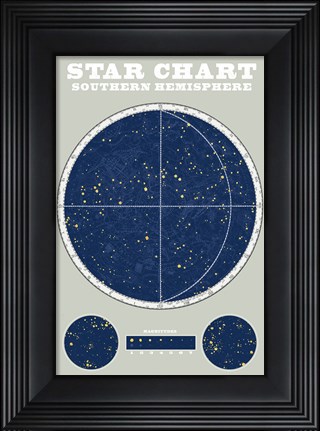 Framed Southern Star Chart Blue Gray Print