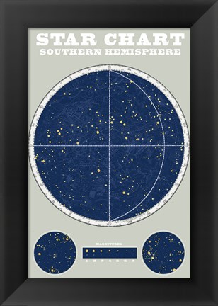 Framed Southern Star Chart Blue Gray Print