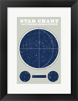 Framed Southern Star Chart Blue Gray Print