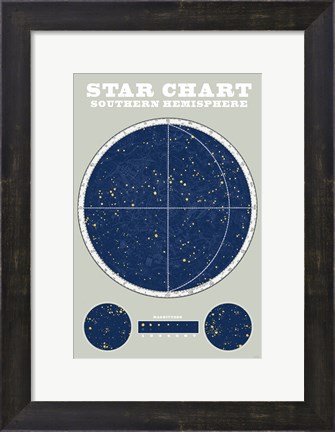 Framed Southern Star Chart Blue Gray Print