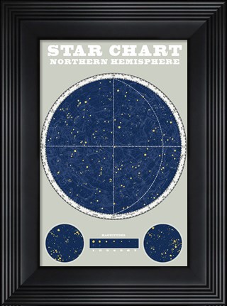 Framed Northern Star Chart Blue Gray Print