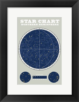 Framed Northern Star Chart Blue Gray Print