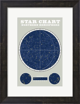 Framed Northern Star Chart Blue Gray Print