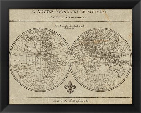 Framed Map of the World Sepia Print