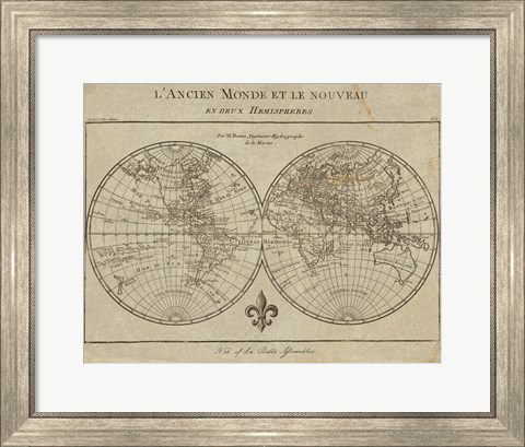 Framed Map of the World Sepia Print