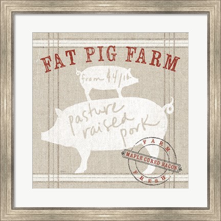 Framed Farm Linen Pig Print