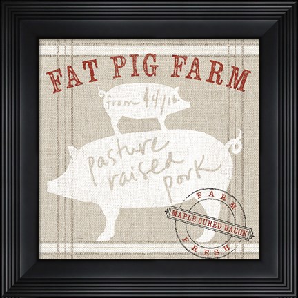 Framed Farm Linen Pig Print