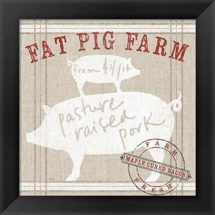 Framed Farm Linen Pig Print