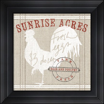 Framed Farm Linen Rooster Print