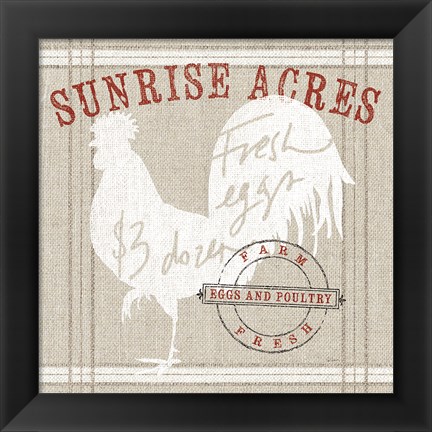 Framed Farm Linen Rooster Print