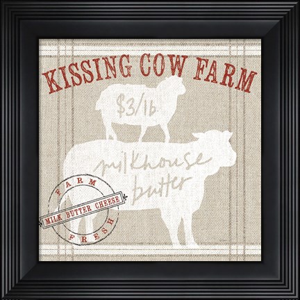 Framed Farm Linen Cow Print