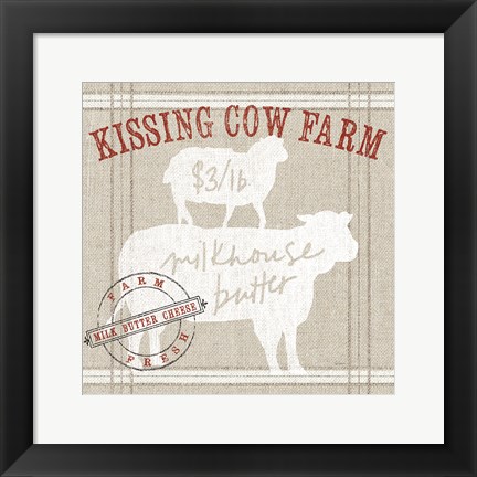 Framed Farm Linen Cow Print