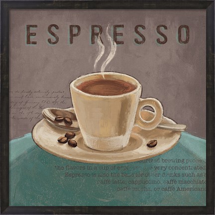 Framed Coffee and Co III Teal and Gray Print