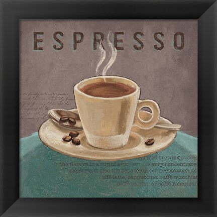 Framed Coffee and Co III Teal and Gray Print