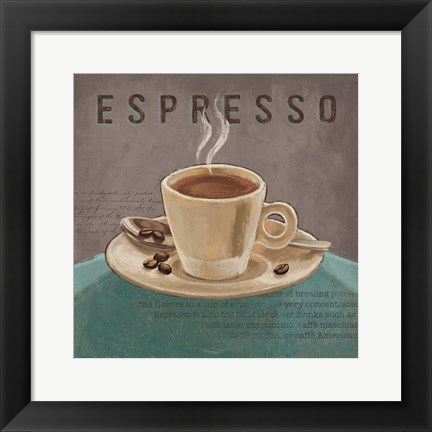 Framed Coffee and Co III Teal and Gray Print