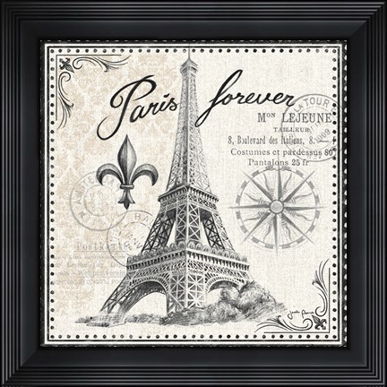 Framed Bonjour Paris III Dark Print