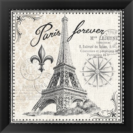 Framed Bonjour Paris III Dark Print