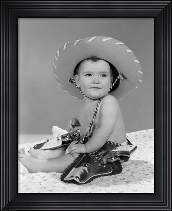 Framed 1960s Baby Girl Wearing Cowboy Hat Print