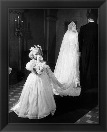 Framed 1950s Little Girl Bridesmaid Drinking Glass Of Milk Print