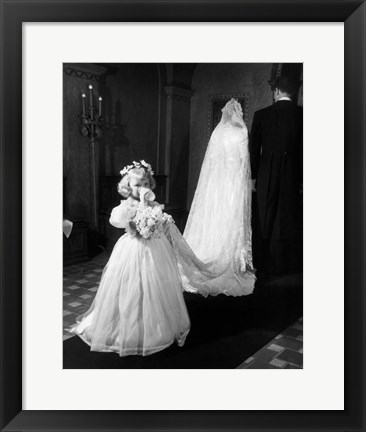 Framed 1950s Little Girl Bridesmaid Drinking Glass Of Milk Print