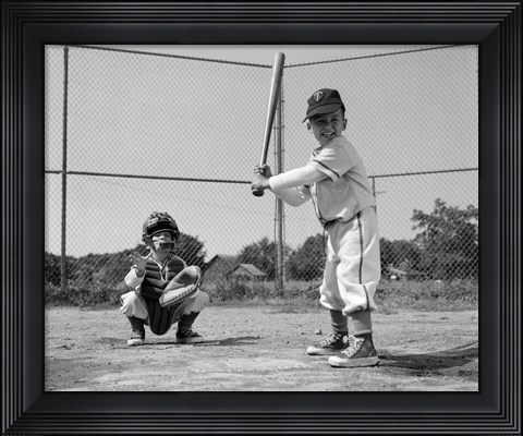 Framed 1960s Two Boys Playing Baseball Print