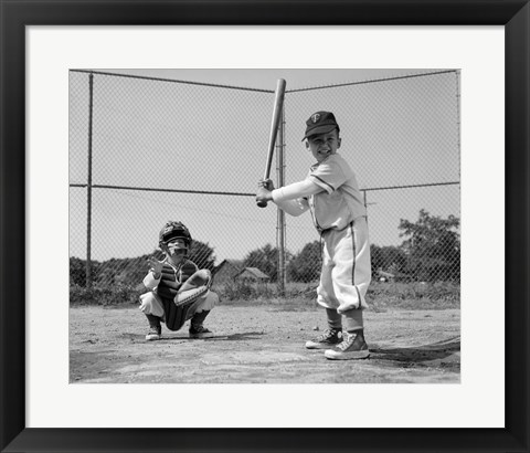 Framed 1960s Two Boys Playing Baseball Print