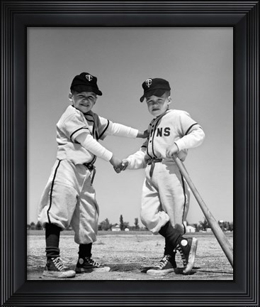Framed 1960s Pair Of Little Leaguers In Uniform Print