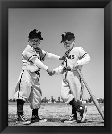 Framed 1960s Pair Of Little Leaguers In Uniform Print