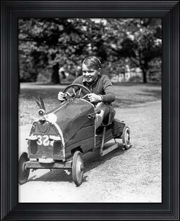Framed 1930s Boy Driving Home In Race Car Print