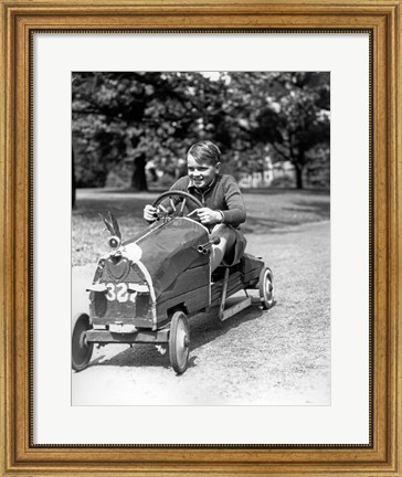 Framed 1930s Boy Driving Home In Race Car Print