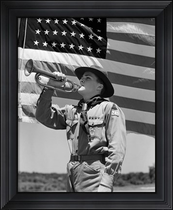 Framed 1940s Boy Scout Playing Bugle Print